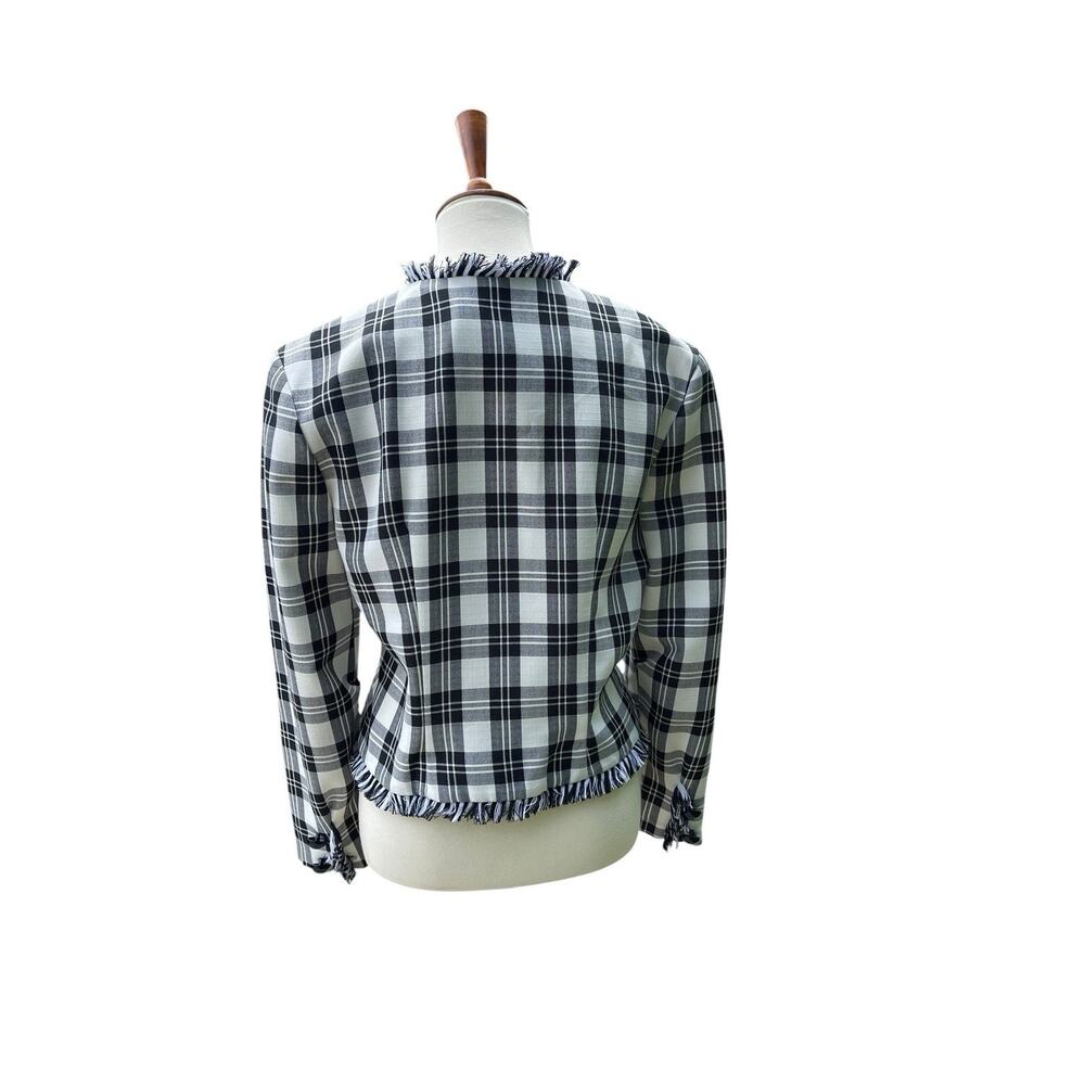 American Design Black & White Plaid Blazer Size 8 Crop Vintage Button Down - Picture 5 of 8